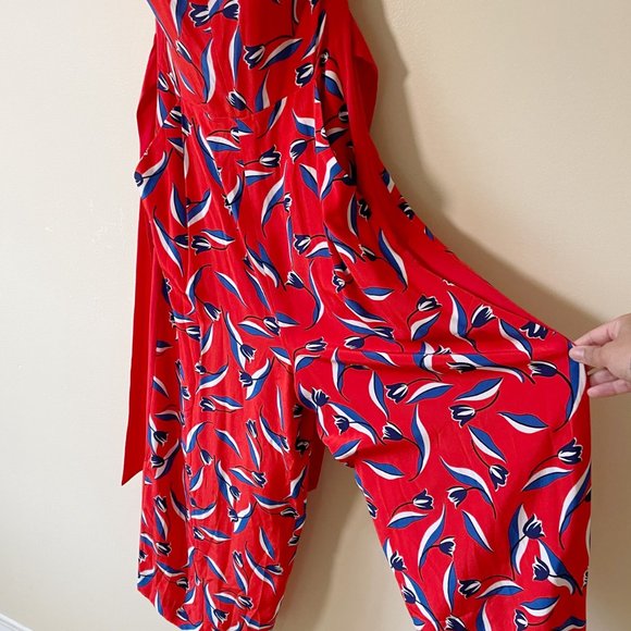 Whistles Lyza Pure Silk Tulip Print Jumpsuit, Red/Multi - Picture 5 of 9